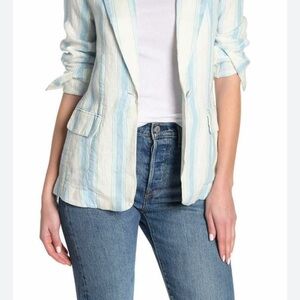 Frame Denim Blue and White Striped Blazer